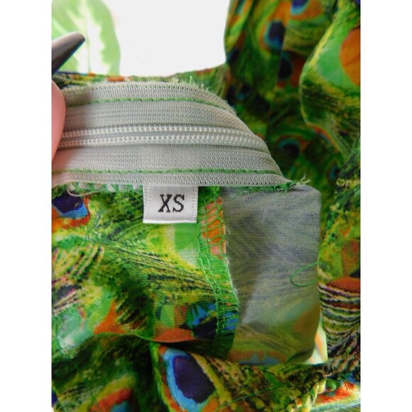 Peacock Feather Print Jumpsuit XS, Boho Festival Style, Adjustable Straps - Picture 10 of 12